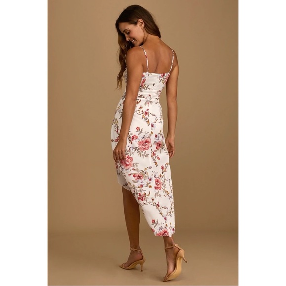 NWOT Lulus My Favorite Day Ivory Floral Print Tulip Skirt Midi Dress - Picture 4 of 8